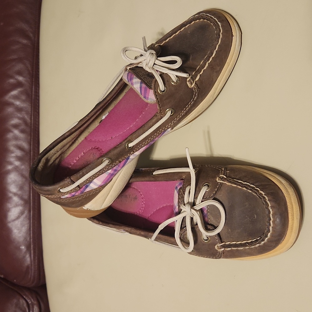 Make offer! Sperry Topsider slip on boat shoe pink/purple plaid Size 6M